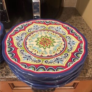 Pier 1 Imports Decorative Blue Melamine Dinner Plates and Snack Plates